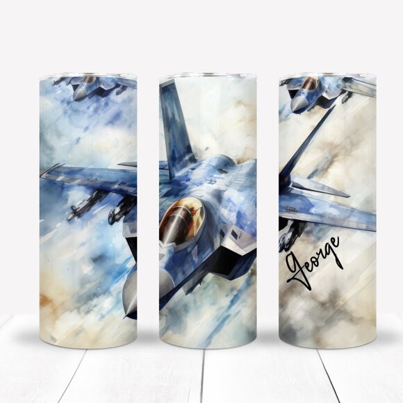 Custom Name (optional) Fighter Jet 20oz Tumbler, Gift For Him, Travel Mug - Picture 3 of 7